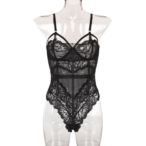 Body dama din dantela cu bretele subtiri - culoare neagra