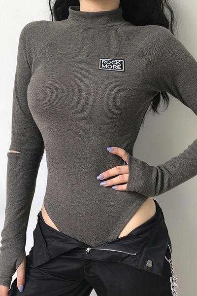 Body de damă de zi cu zi cu decupaje în gri