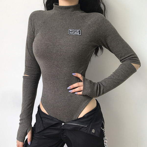 Body de damă de zi cu zi cu decupaje în gri