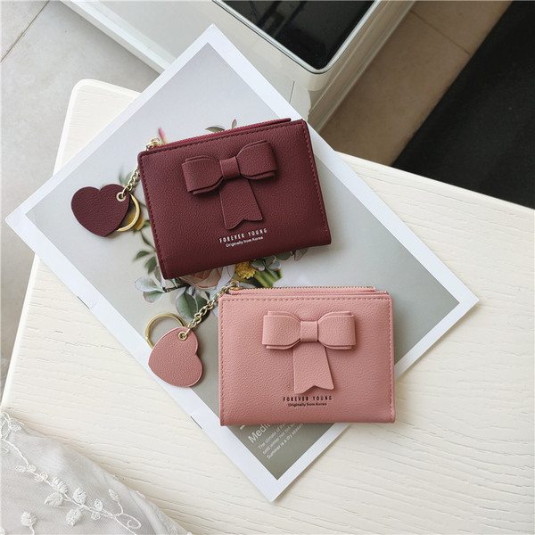 Portofel de dama modern cu fermoar si panglica