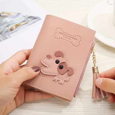 Γυναικείο πορτοφόλι με τρισδιάστατο στοιχείο και φούντα - δύο μοντέλα