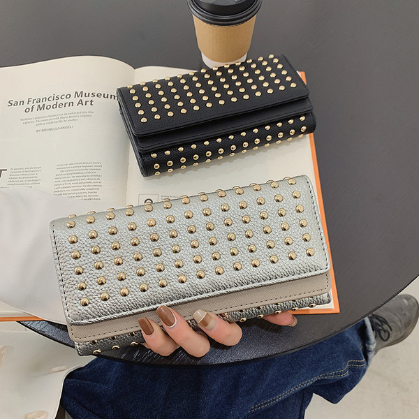 Portofel de dama modern din piele ecologica cu ochiuri metalice