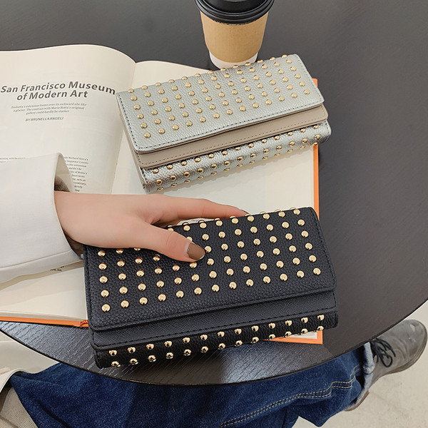 Portofel de dama modern din piele ecologica cu ochiuri metalice