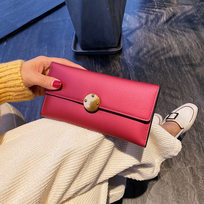 Γυναικείο έκο δερμάτινο πορτοφόλι με μεταλλικό κούμπωμα σε τρία χρώματα
