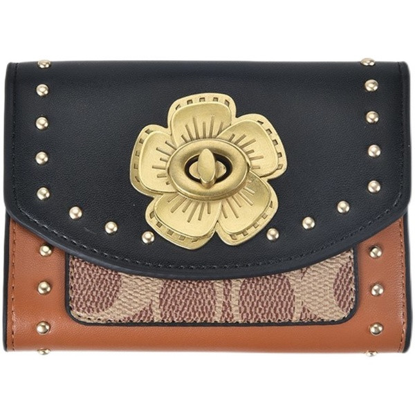 Portofel de dama modern cu floare metalica