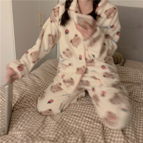 Naiste pidžaama lai mustriga mudel ja nööpidega pluus