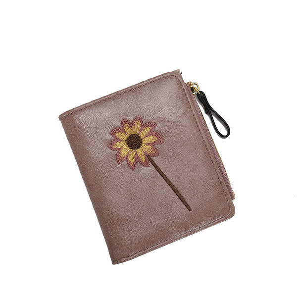 Portofel din piele cu broderie si fermoar