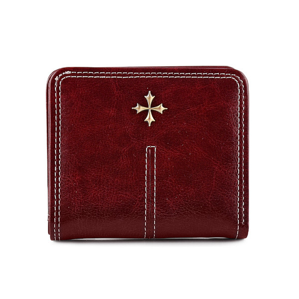 Portofel de dama din piele cu fermoar si element metalic