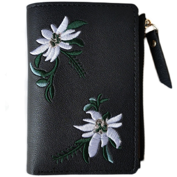 Modern női pénztárca virágos hímzéssel és cipzárral