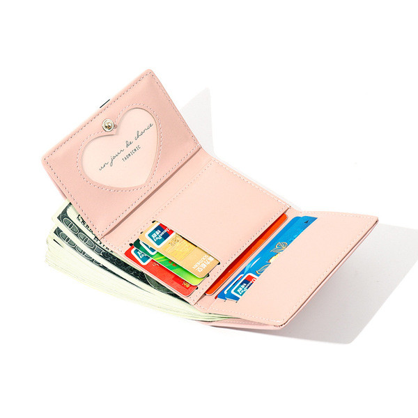 Portofel de dama cu aplicatie colorata si inchidere metalica