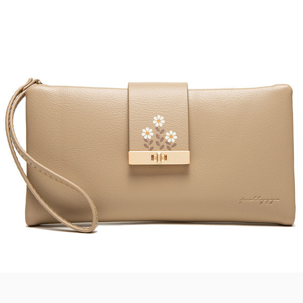 Дамски кожен портфейл с апликация цвете