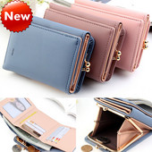 Дамски кожен портфейл с джоб за монети в няколко цвята