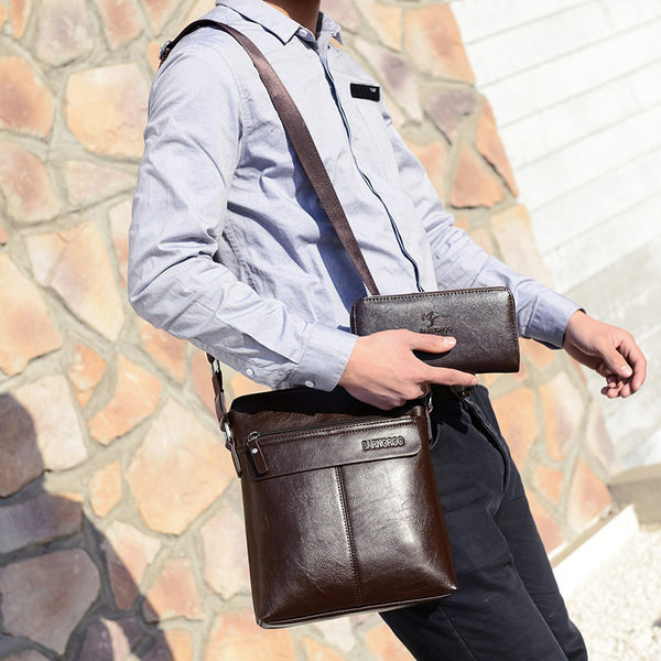 Stilingas vyriškas krepšys iš eko odos su patogia ilga rankena