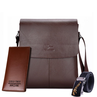 Нов модел мъжка кожена чанта в черен и кафяв цвят