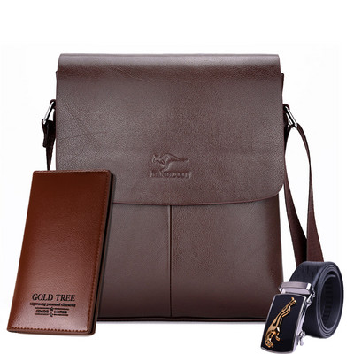 Нов модел мъжка кожена чанта в черен и кафяв цвят