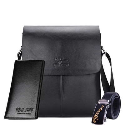 Нов модел мъжка кожена чанта в черен и кафяв цвят