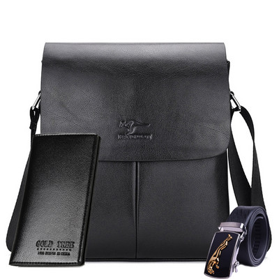 Нов модел мъжка кожена чанта в черен и кафяв цвят