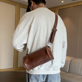 Ежедневна мъжка кожена чанта с цип и дълга дръжка