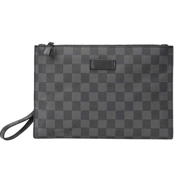 Férfi kockás bőrtáska fogantyúval és cipzárral