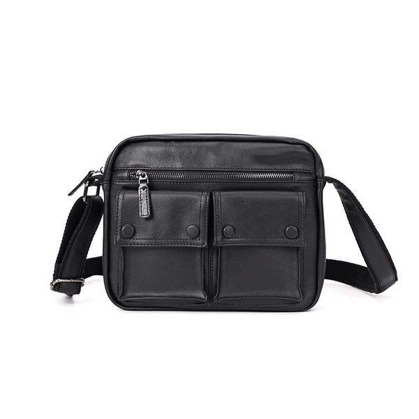 Musta värvi nahast kott taskuga