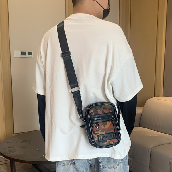 Öko bőrből készült férfi mindennapi hátizsák, hosszú textil fogantyúval