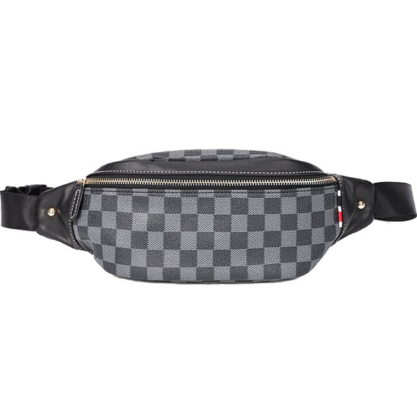 Мъжка кожена карирана чанта с текстилна дръжка 