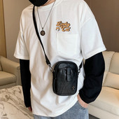 Мъжка ежедневна чанта от еко кожа и дълга дръжка в черен цвят