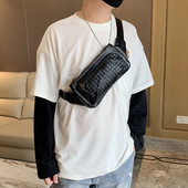 Кожена мъжка черна чанта с текстилна дръжка