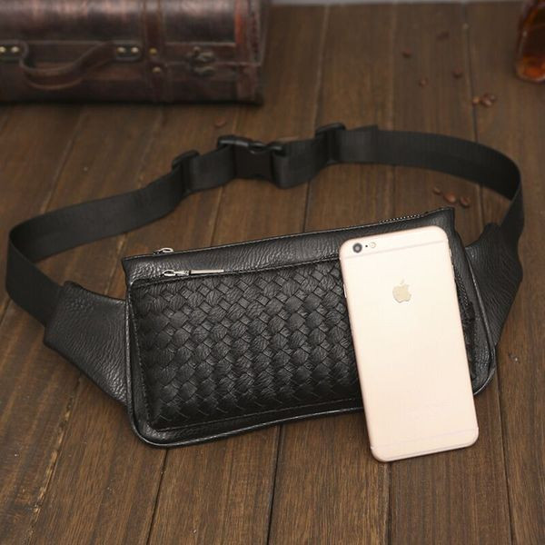 Кожена мъжка черна чанта с текстилна дръжка 