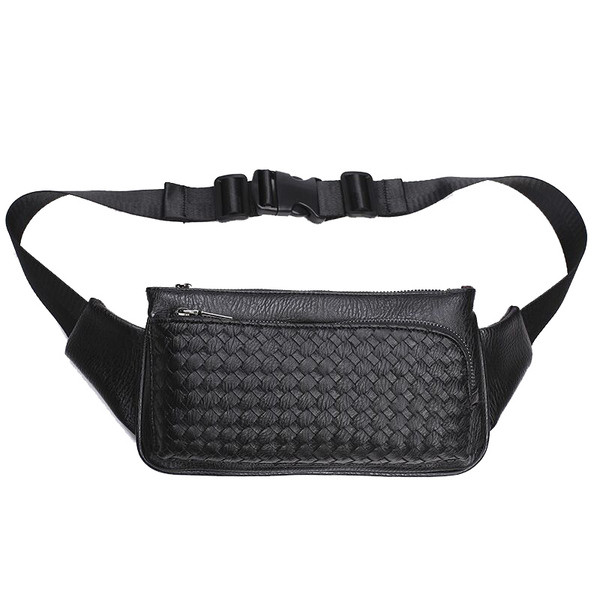 Кожена мъжка черна чанта с текстилна дръжка 