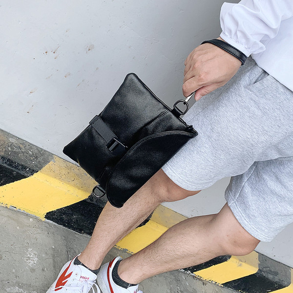 Мъжка ежедневна кожена чанта в черен цвят 