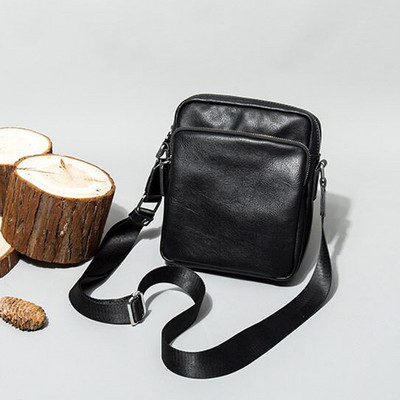 Ανδρική έκο δερμάτινη τσάντα με υφασμάτινη λαβή - μαύρο χρώμα