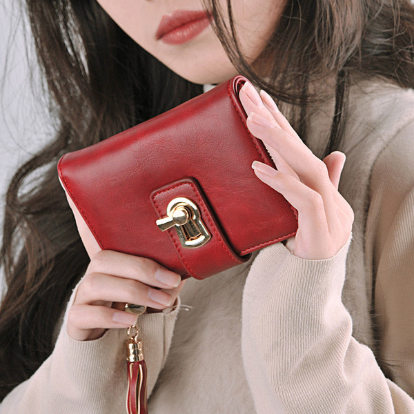 Малък дамски портфейл с метална закопчалка