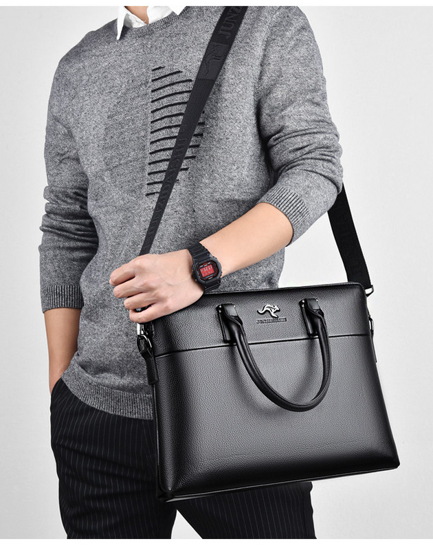 Moodne kahes värvitoonis käepidemetega nahast meeste kott