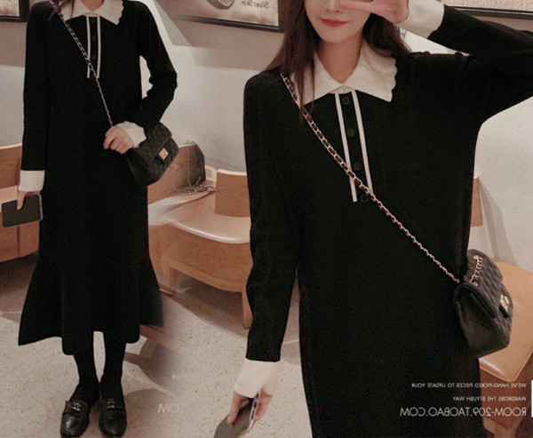 Sügis-talvine pikk kraega kleit rasedatele