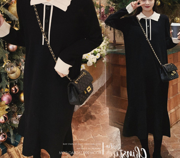 Sügis-talvine pikk kraega kleit rasedatele