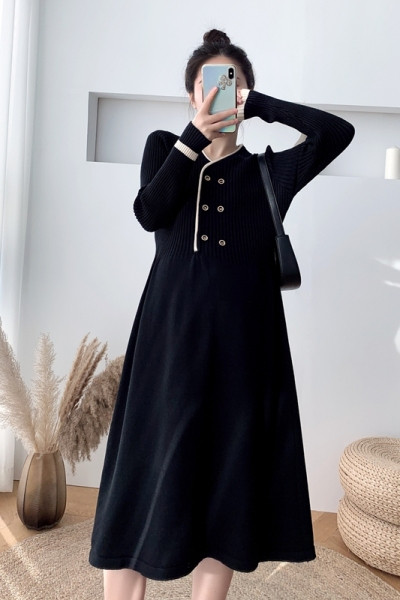 Kötött női ruha terhes nőknek, hosszú ujjal