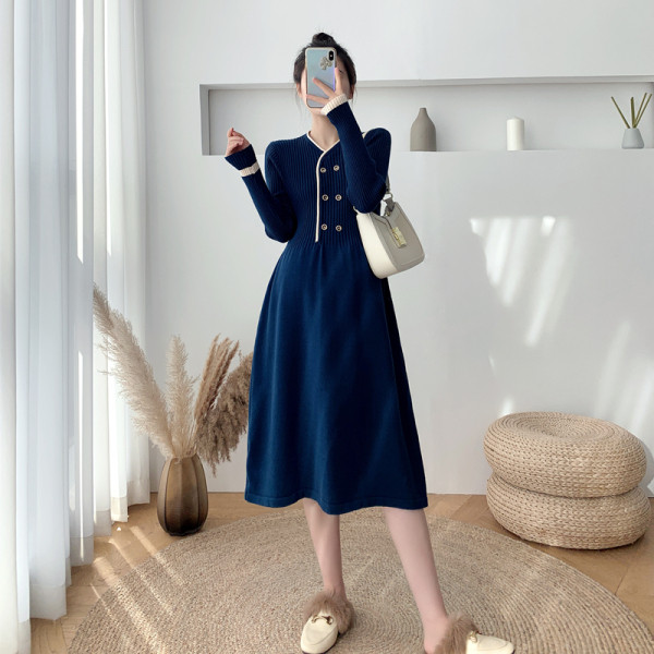 Kötött női ruha terhes nőknek, hosszú ujjal