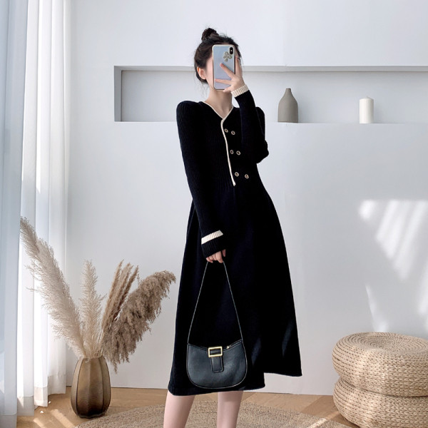 Kötött női ruha terhes nőknek, hosszú ujjal