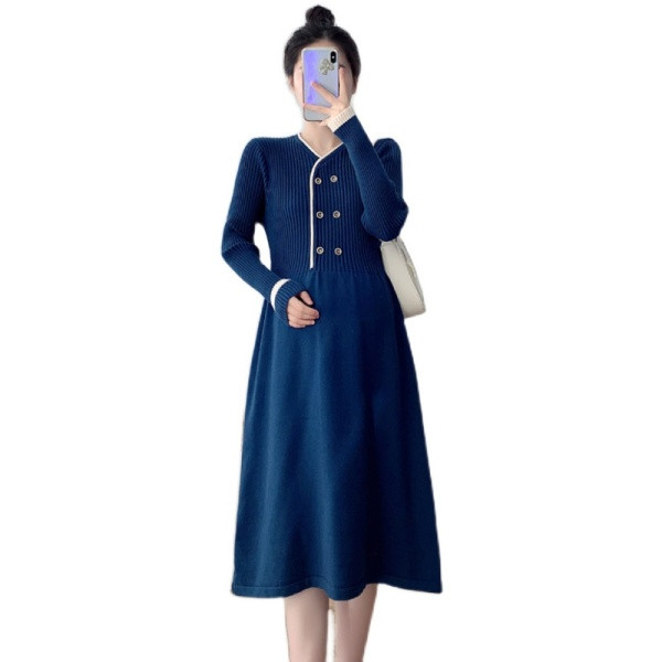 Kötött női ruha terhes nőknek, hosszú ujjal