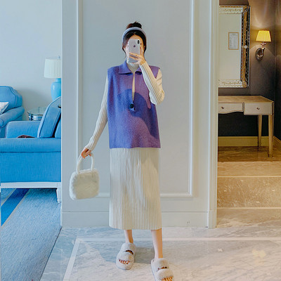 Pikkade varrukatega kootud kleit rasedatele naistele