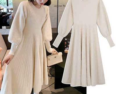 Нов модел рокля за бременни с овално деколте и дълъг ръкав