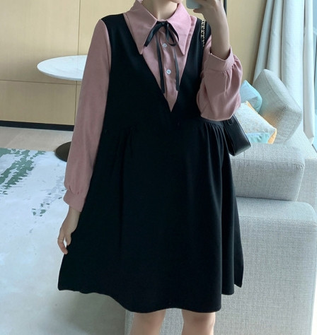 Ženska ležerna haljina s trakom i klasičnim ovratnikom