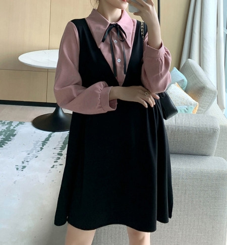 Ženska ležerna haljina s trakom i klasičnim ovratnikom