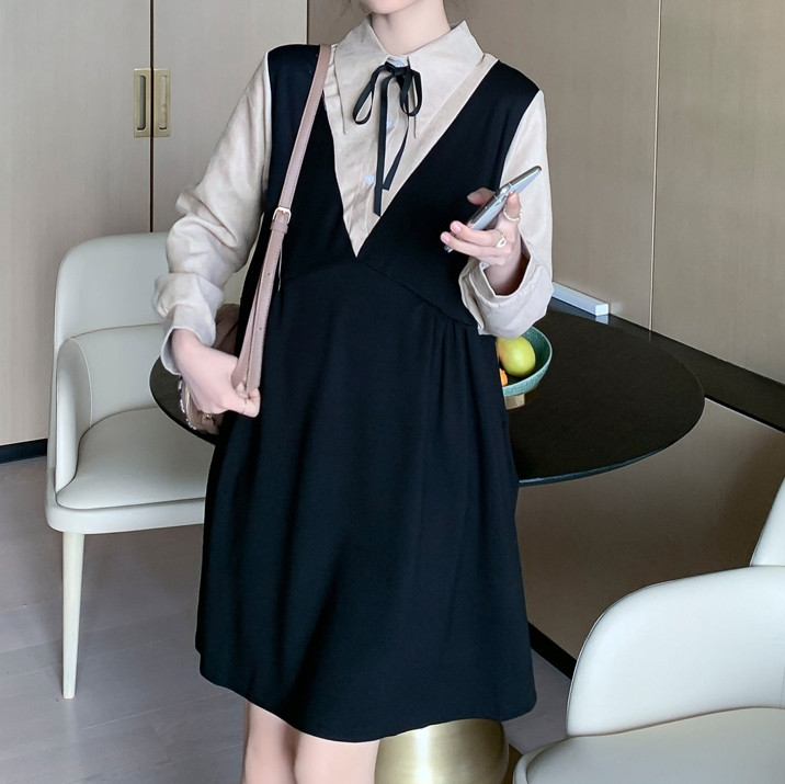 Ženska ležerna haljina s trakom i klasičnim ovratnikom