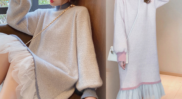 Hosszú ujjú, tüll női ruha terhes nők számára