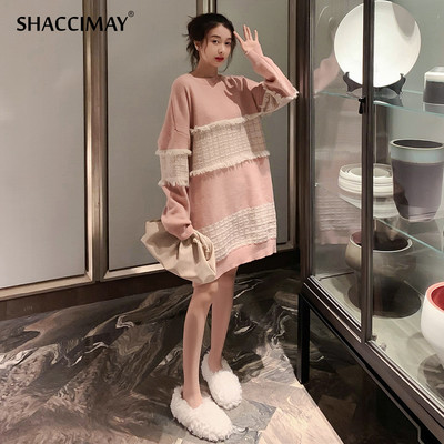 Sügis-talvine kootud kleit rasedatele naistele lai mudel