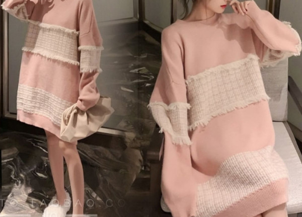 Sügis-talvine kootud kleit rasedatele naistele lai mudel