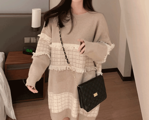 Sügis-talvine kootud kleit rasedatele naistele lai mudel