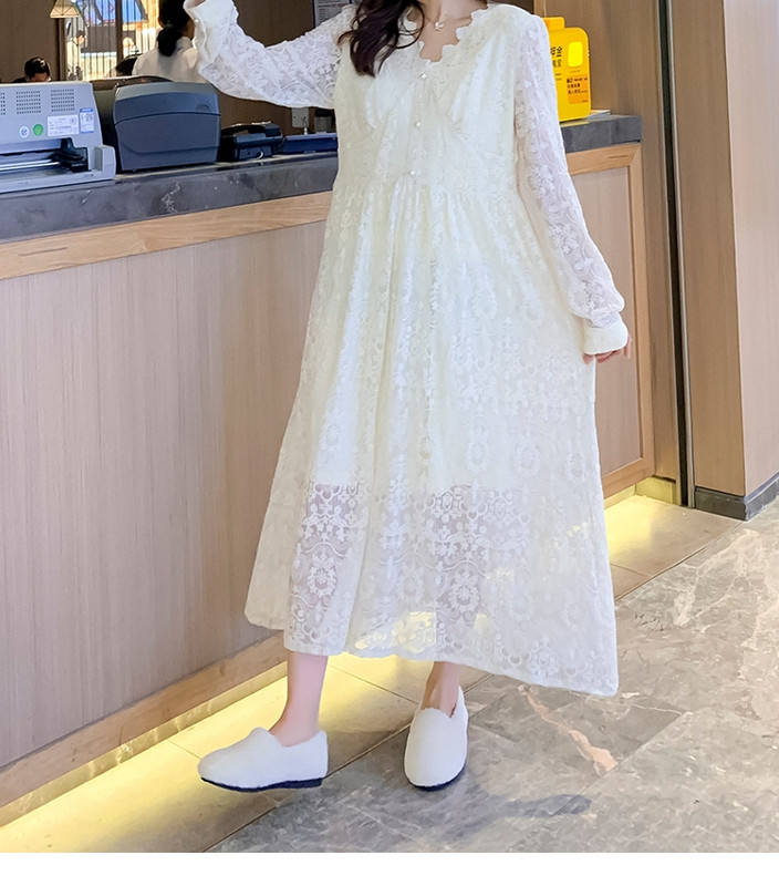Γυναικείο δαντελωτό φόρεμα με μακριά μανίκια - κατάλληλο για έγκυες γυναίκες